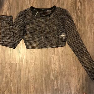 Gold net crop top long sleeve